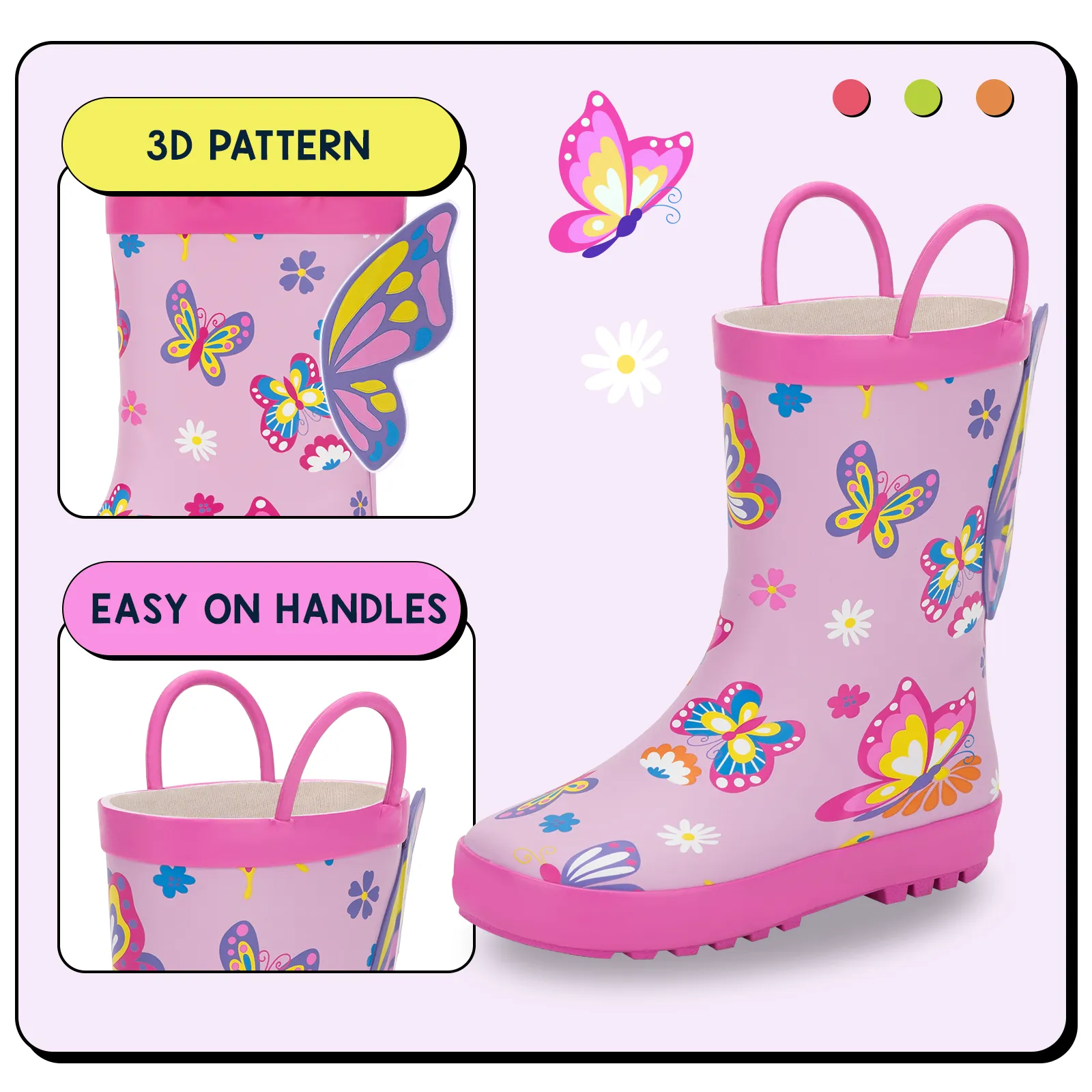 Purple Butterfly Unicorn Toddler Rubber Rain Boots