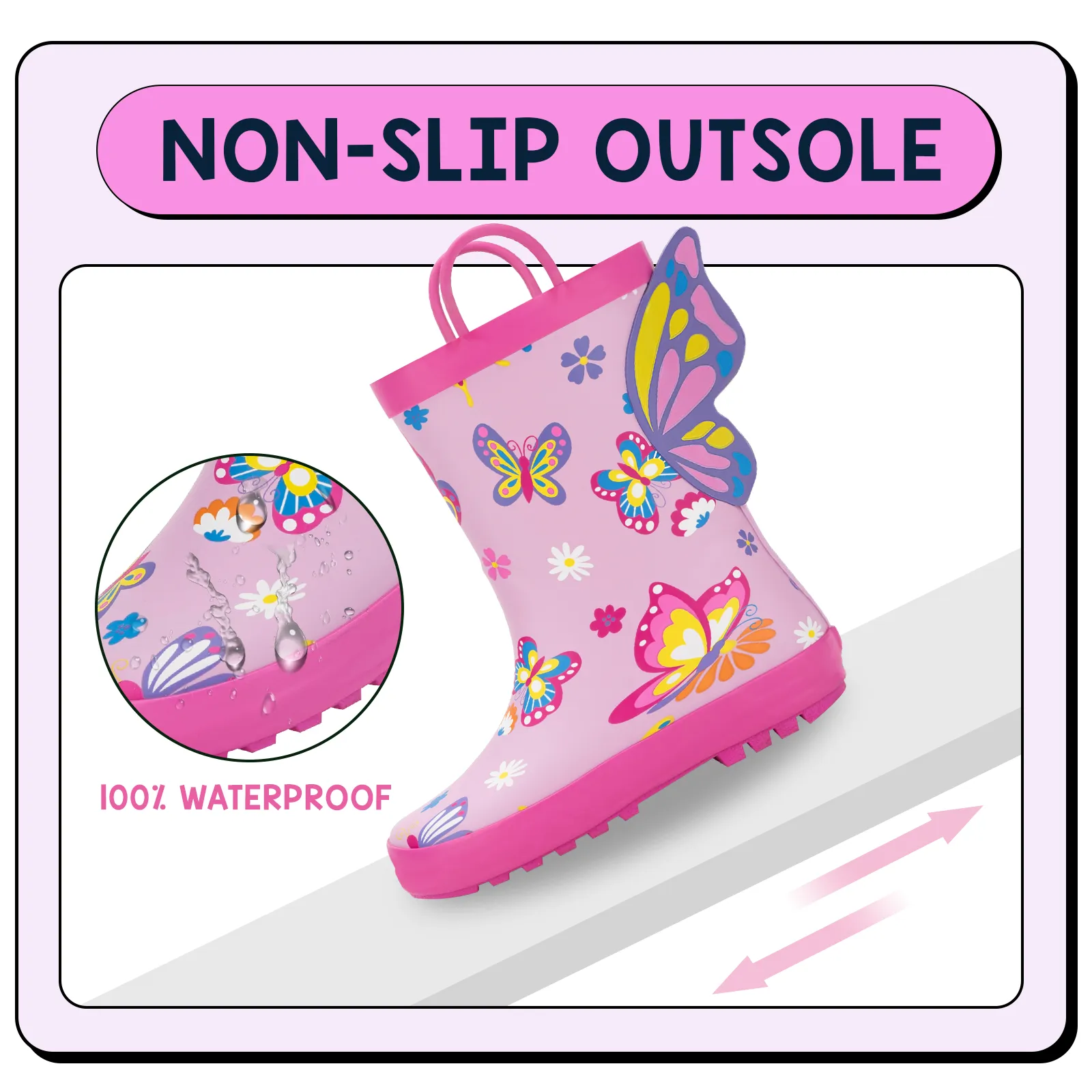 Purple Butterfly Unicorn Toddler Rubber Rain Boots