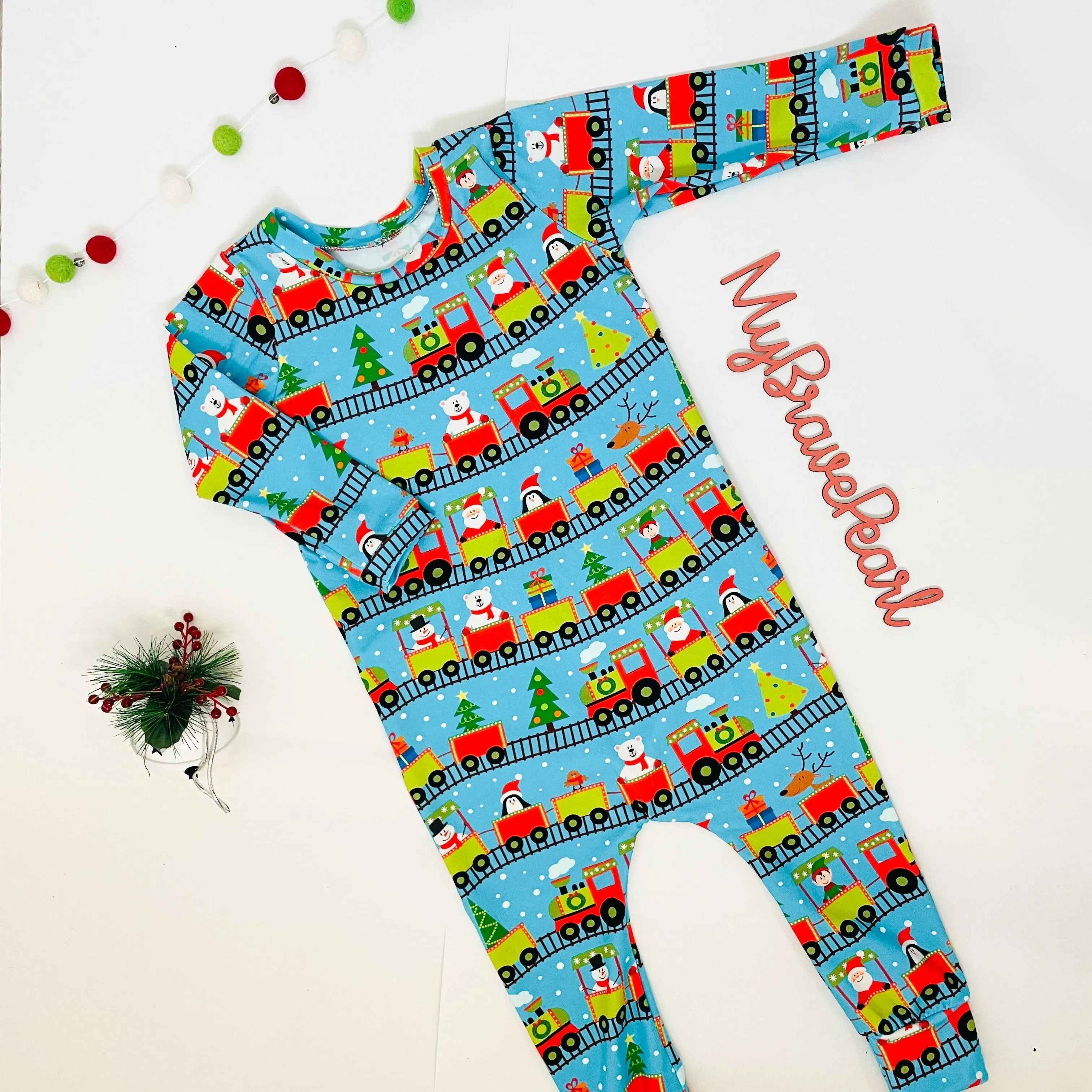 Ready To Ship 2-3Y Christmas Choo Choo Train Pull On Rompers