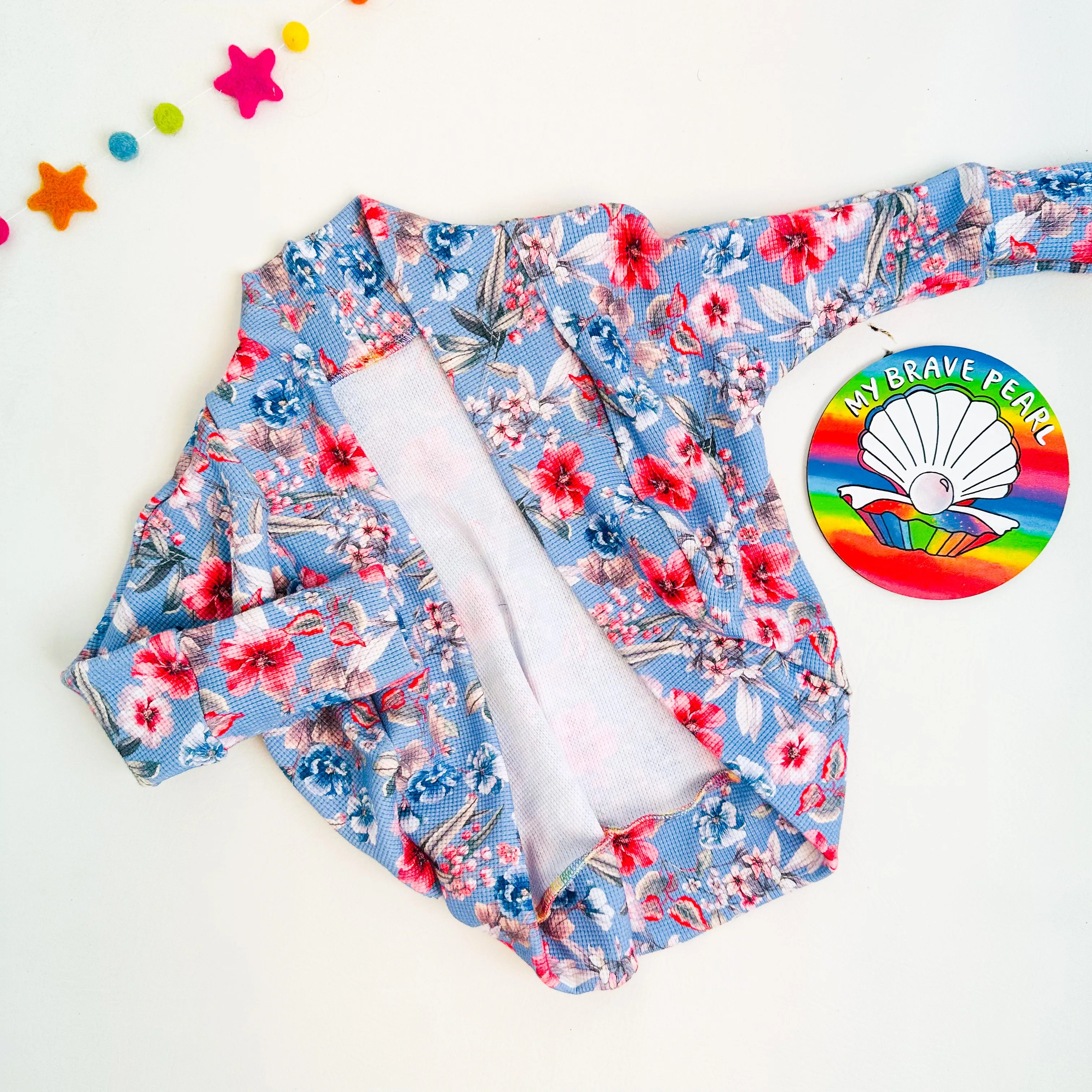 Ready To Ship Kids Cornflower Waffle Grow-With-Me Cocoon Cardigan