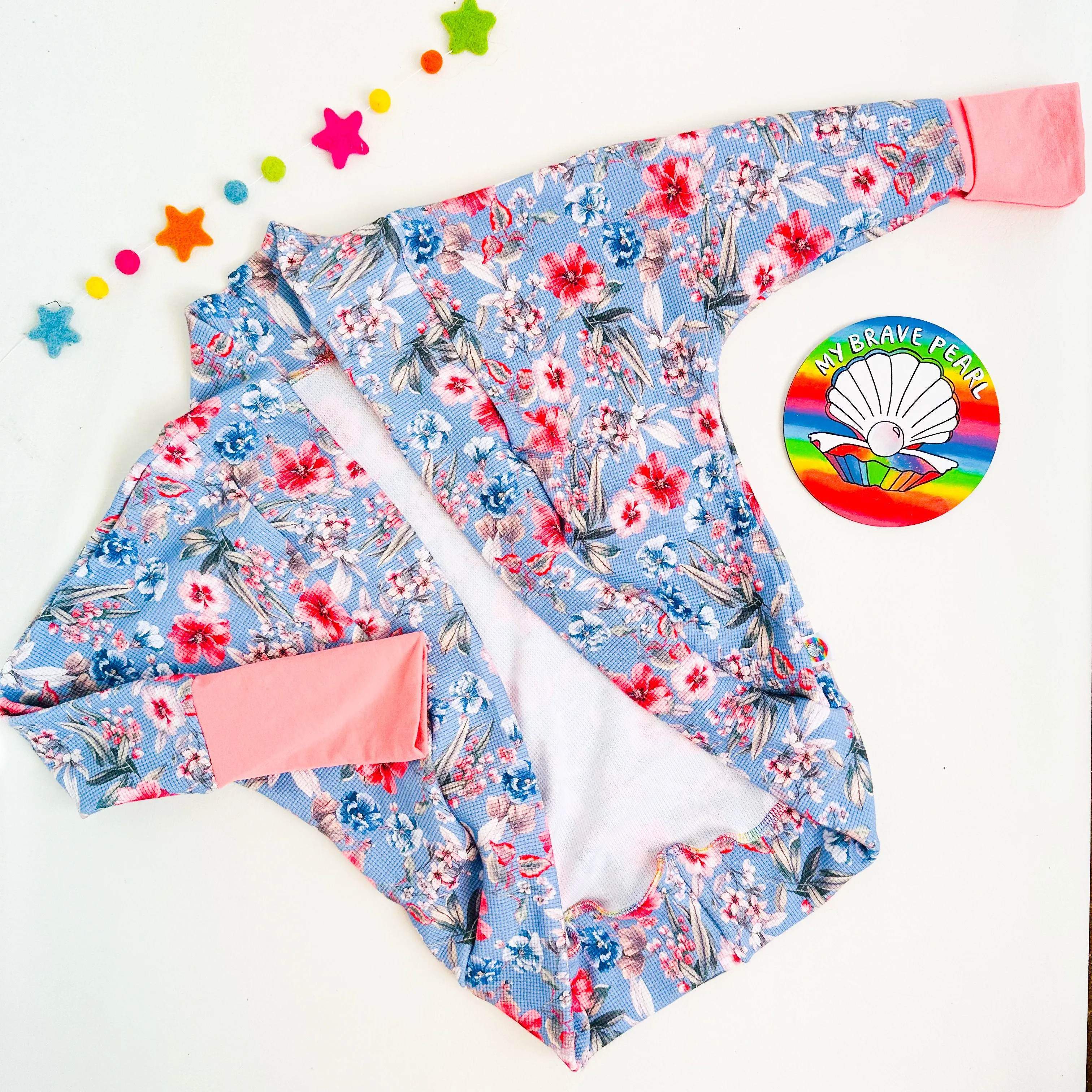 Ready To Ship Kids Cornflower Waffle Grow-With-Me Cocoon Cardigan