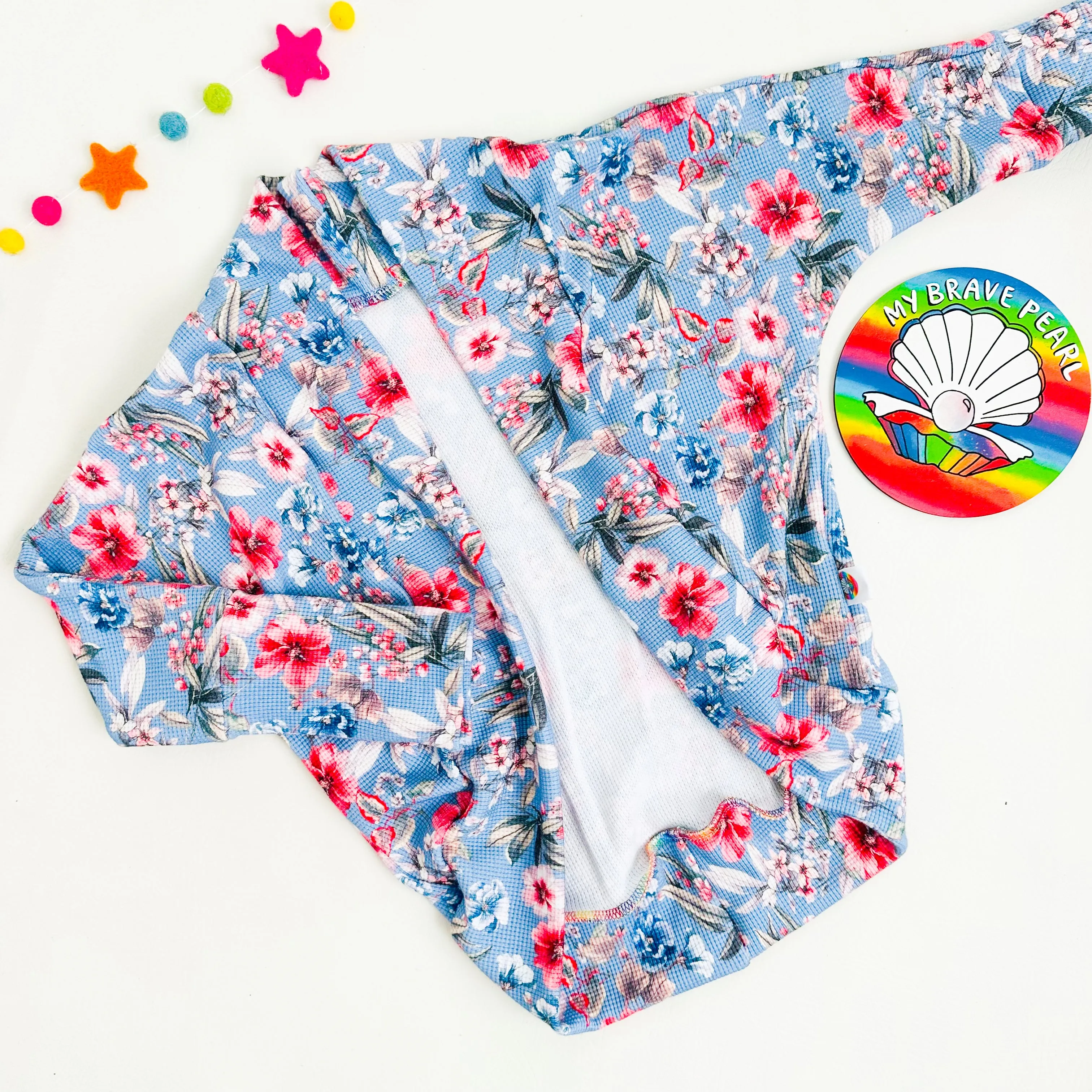Ready To Ship Kids Cornflower Waffle Grow-With-Me Cocoon Cardigan