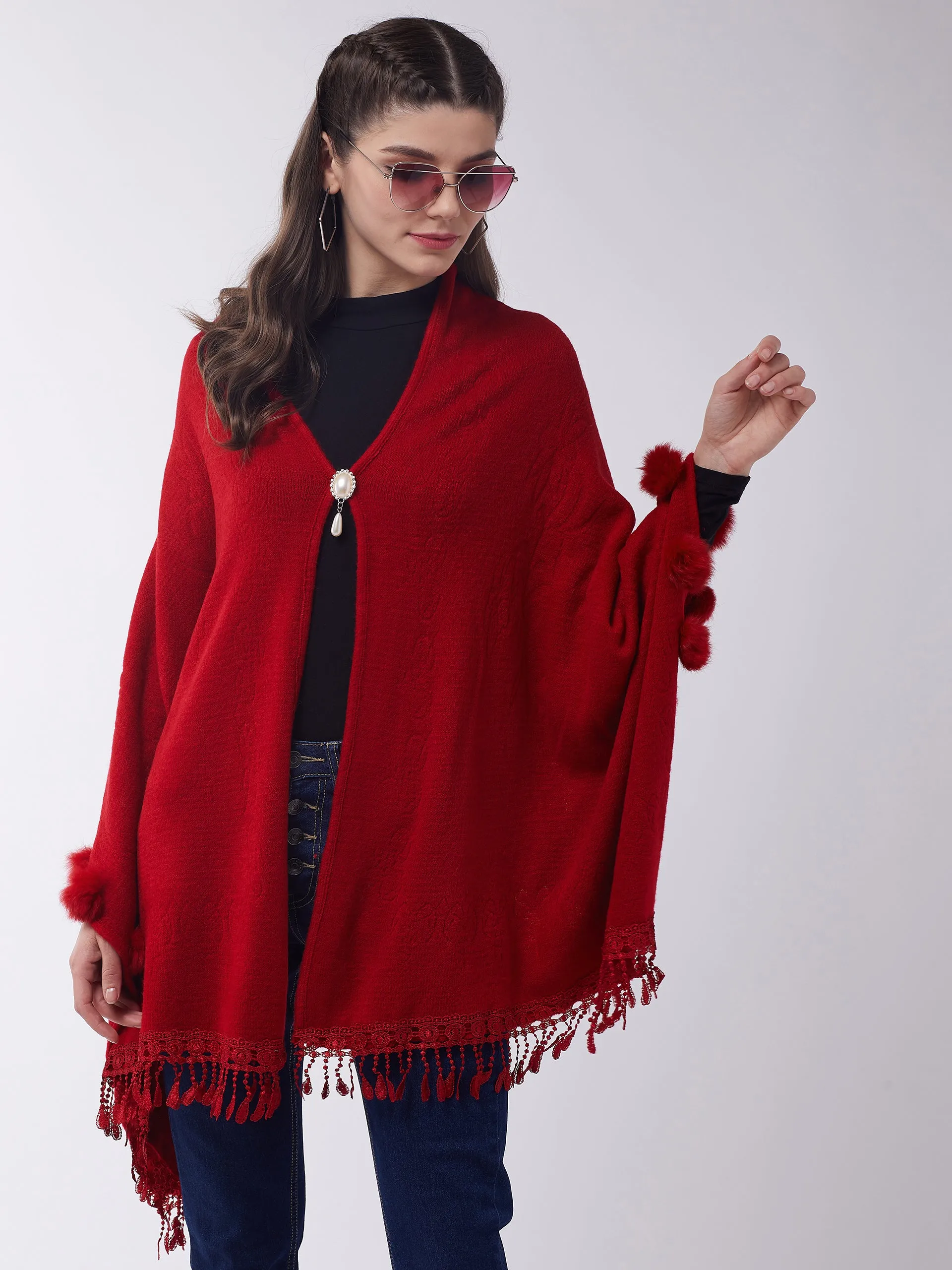 Red Faux Fur Cape