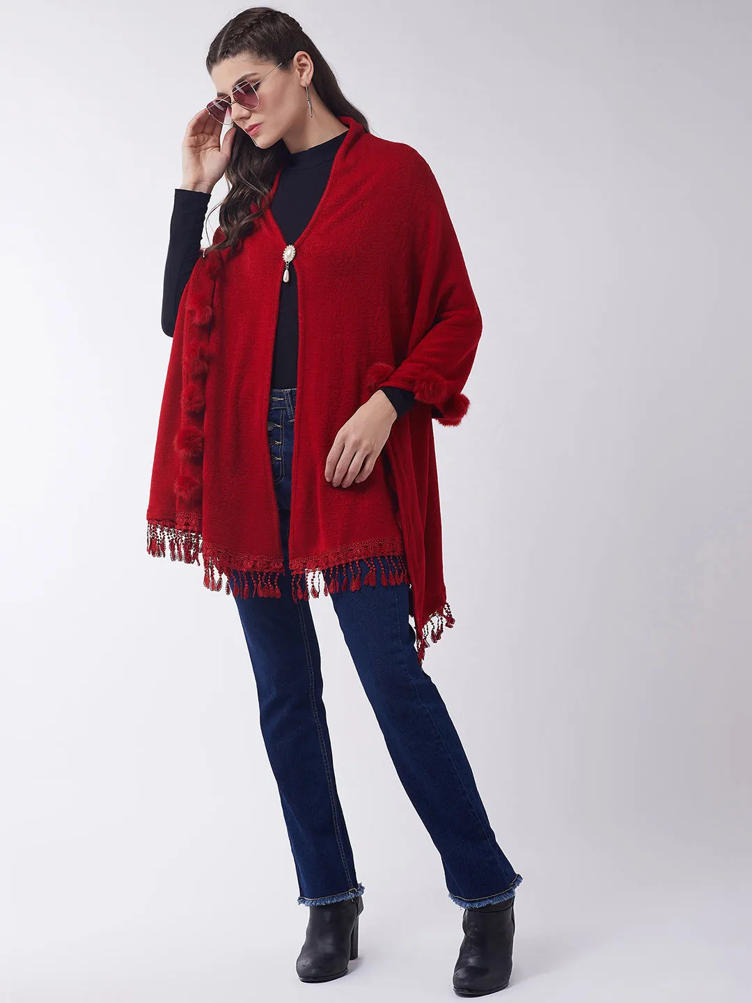 Red Faux Fur Cape