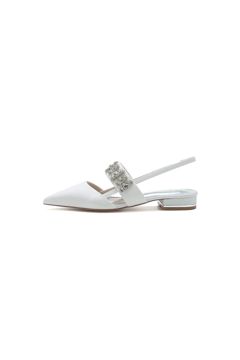 Rhinestone Pointed Toe Strap Buckle Glitter Low Heels
