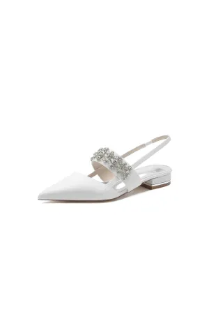Rhinestone Pointed Toe Strap Buckle Glitter Low Heels
