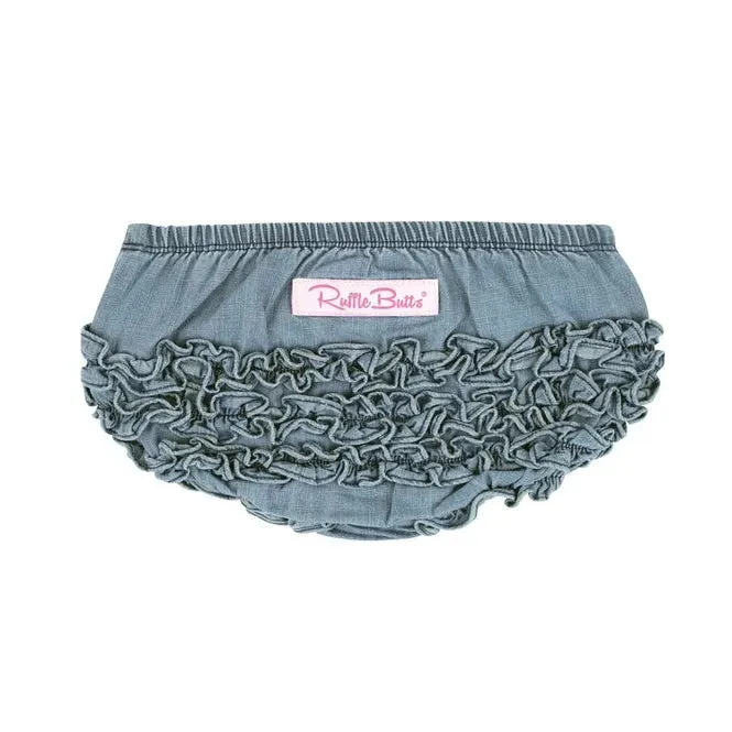 RuffleButts Light Wash Denim Woven RuffleButt