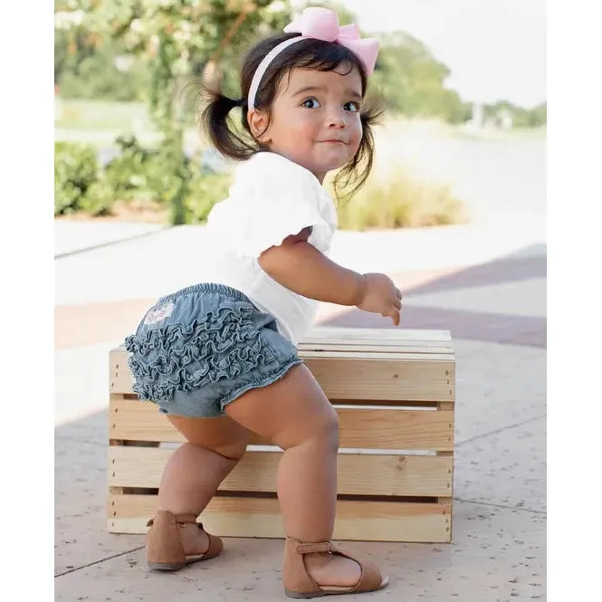 RuffleButts Light Wash Denim Woven RuffleButt