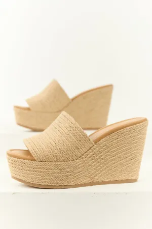 Sand Espadrille Open Toed Slip On Wedges