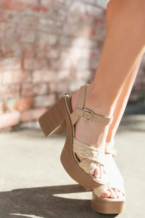 Sand Woven Platform Wooden Heels