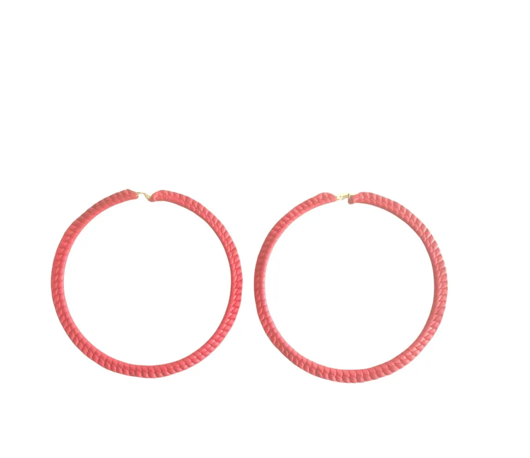 Seville Michelle Jumbo Shrimp Leather Red Hoop Earrings