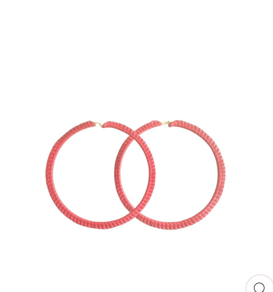 Seville Michelle Jumbo Shrimp Leather Red Hoop Earrings
