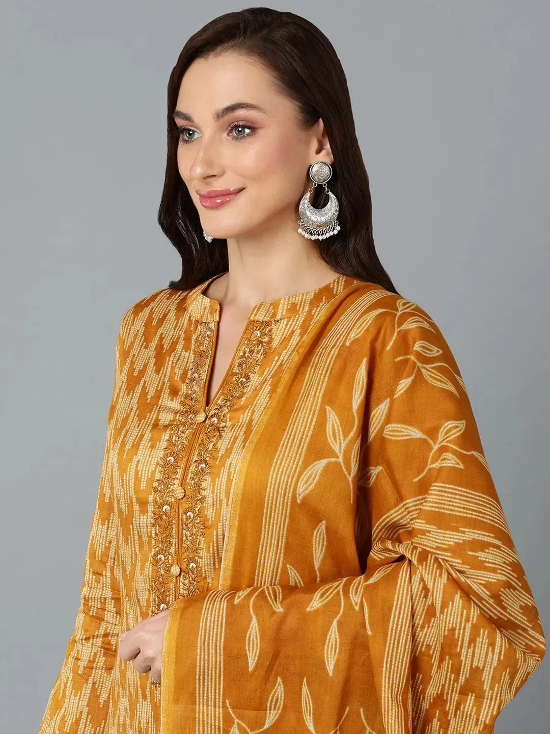 Silk Blend Ochre Yellow Straight Kurta Pant-VKSKD1815A