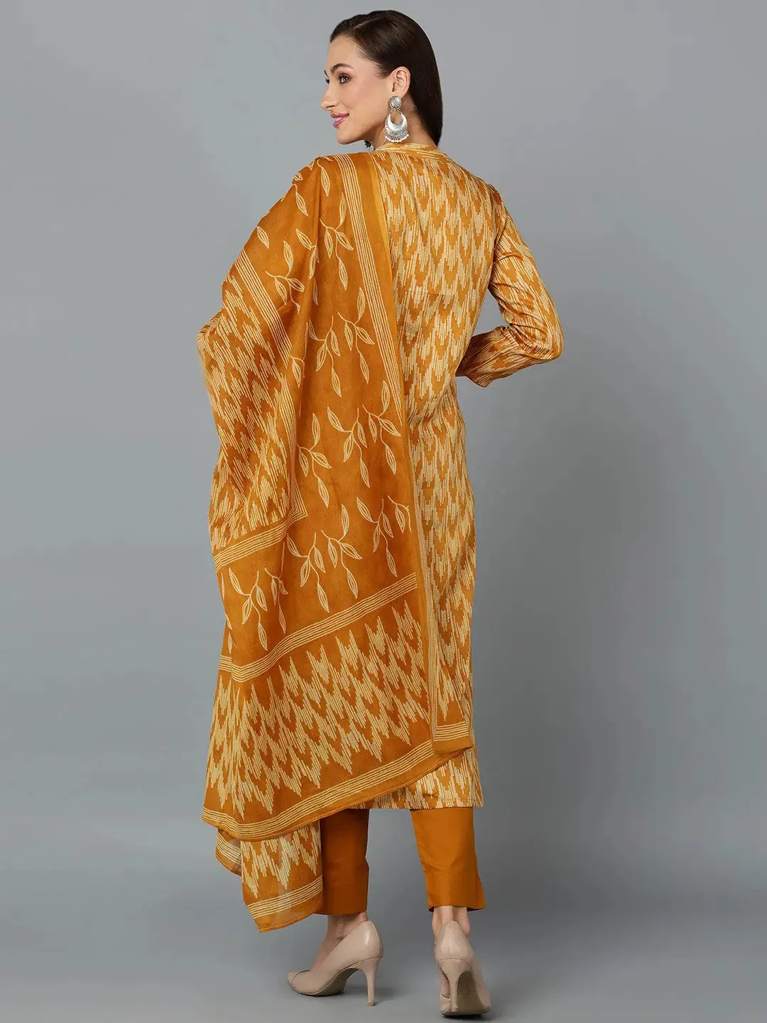 Silk Blend Ochre Yellow Straight Kurta Pant-VKSKD1815A