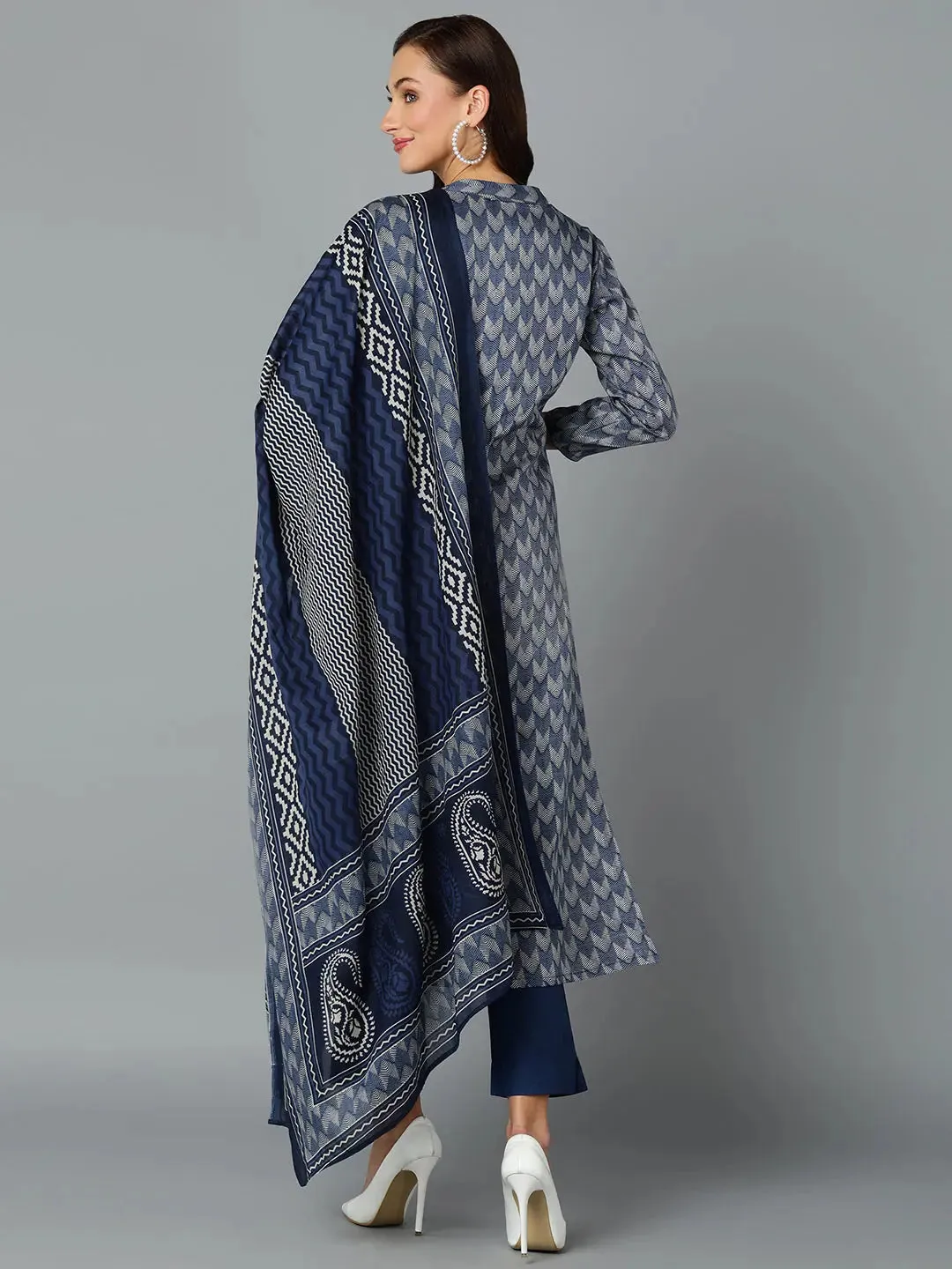 Silk Blend Prussian Blue Straight Kurta Pant-VKSKD1818A