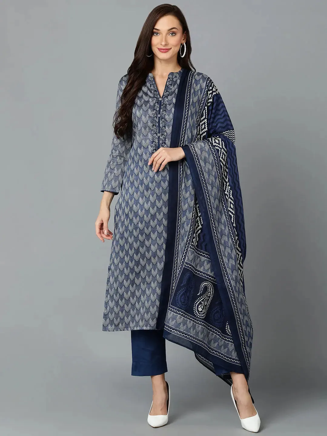 Silk Blend Prussian Blue Straight Kurta Pant-VKSKD1818A