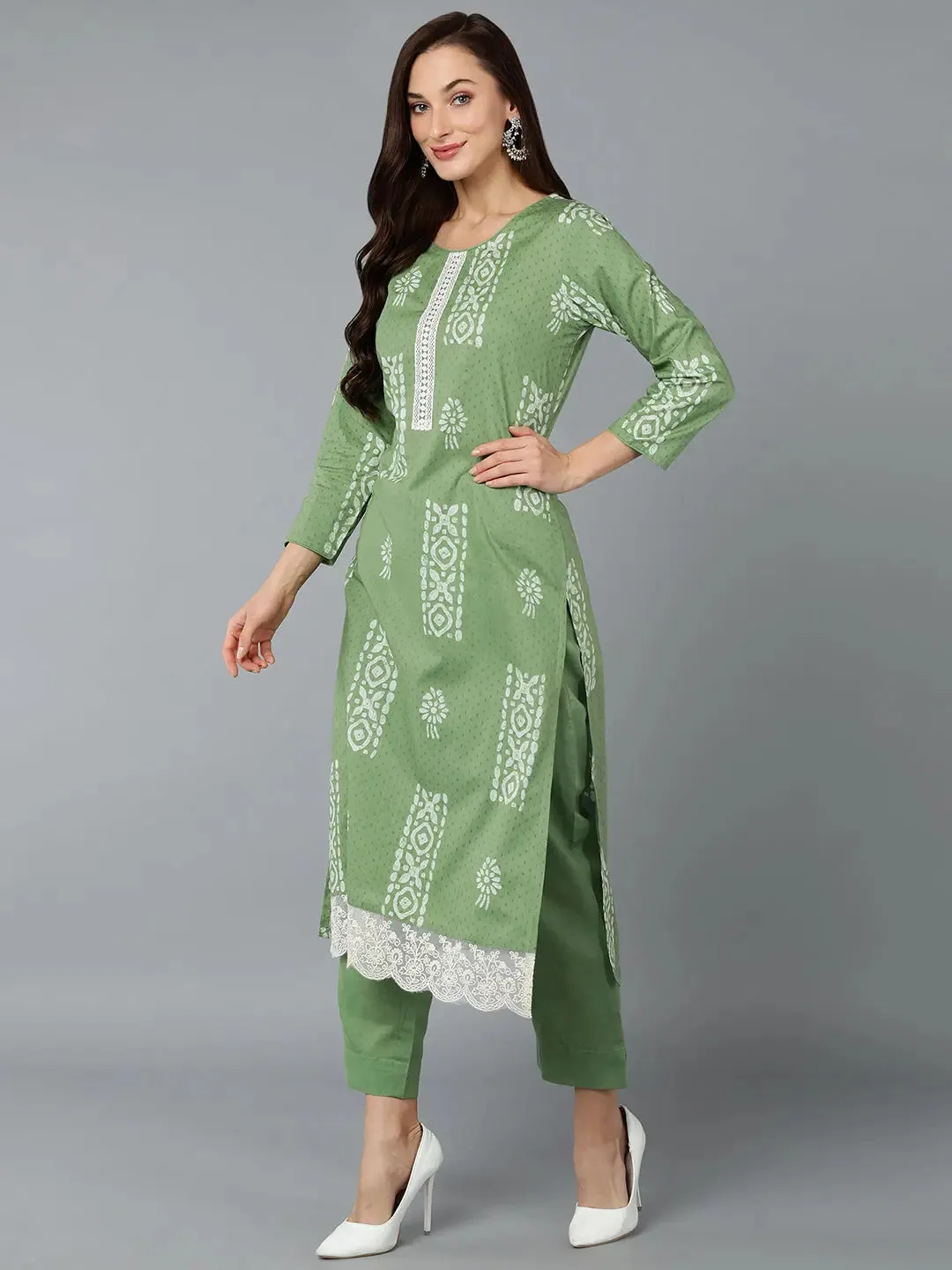 Silk Blend Sea Green Straight Kurta Pant-VKSKD1835A