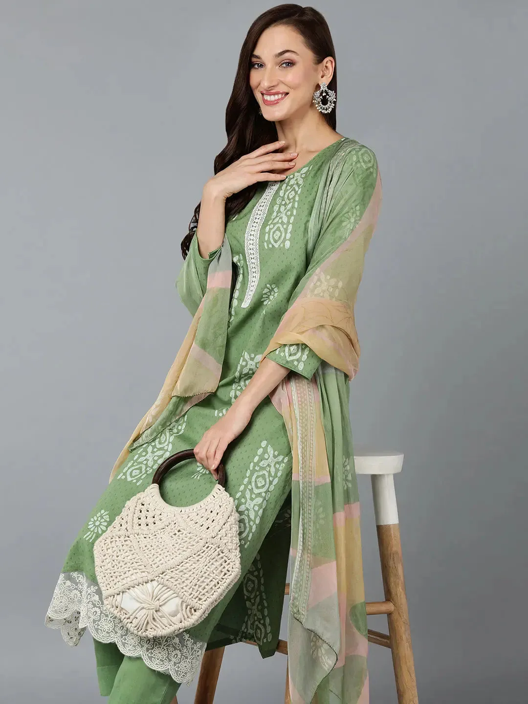 Silk Blend Sea Green Straight Kurta Pant-VKSKD1835A
