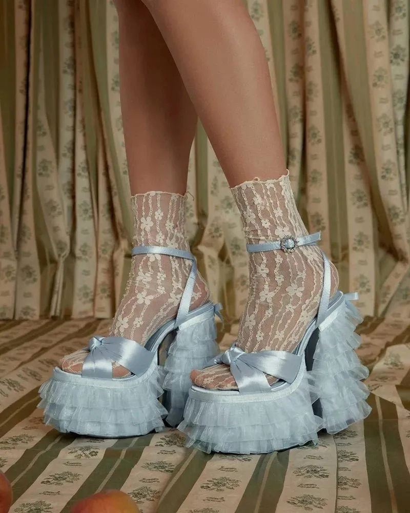 Sky Blue Satin Platforms