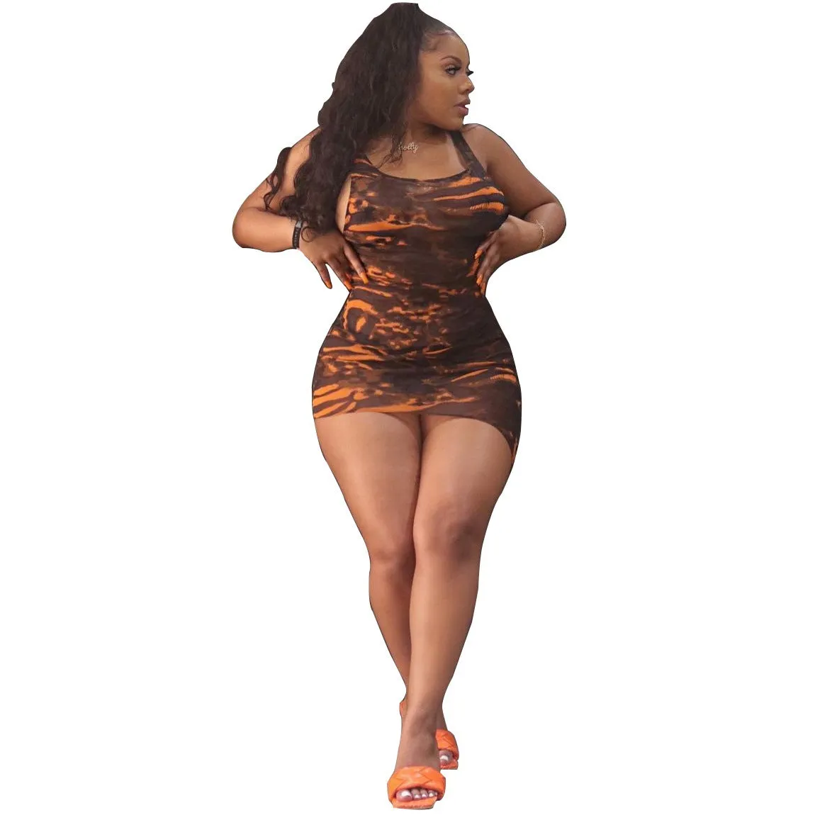Sleek Printed Sleeveless Bodycon Dress with Eye-Catching Design