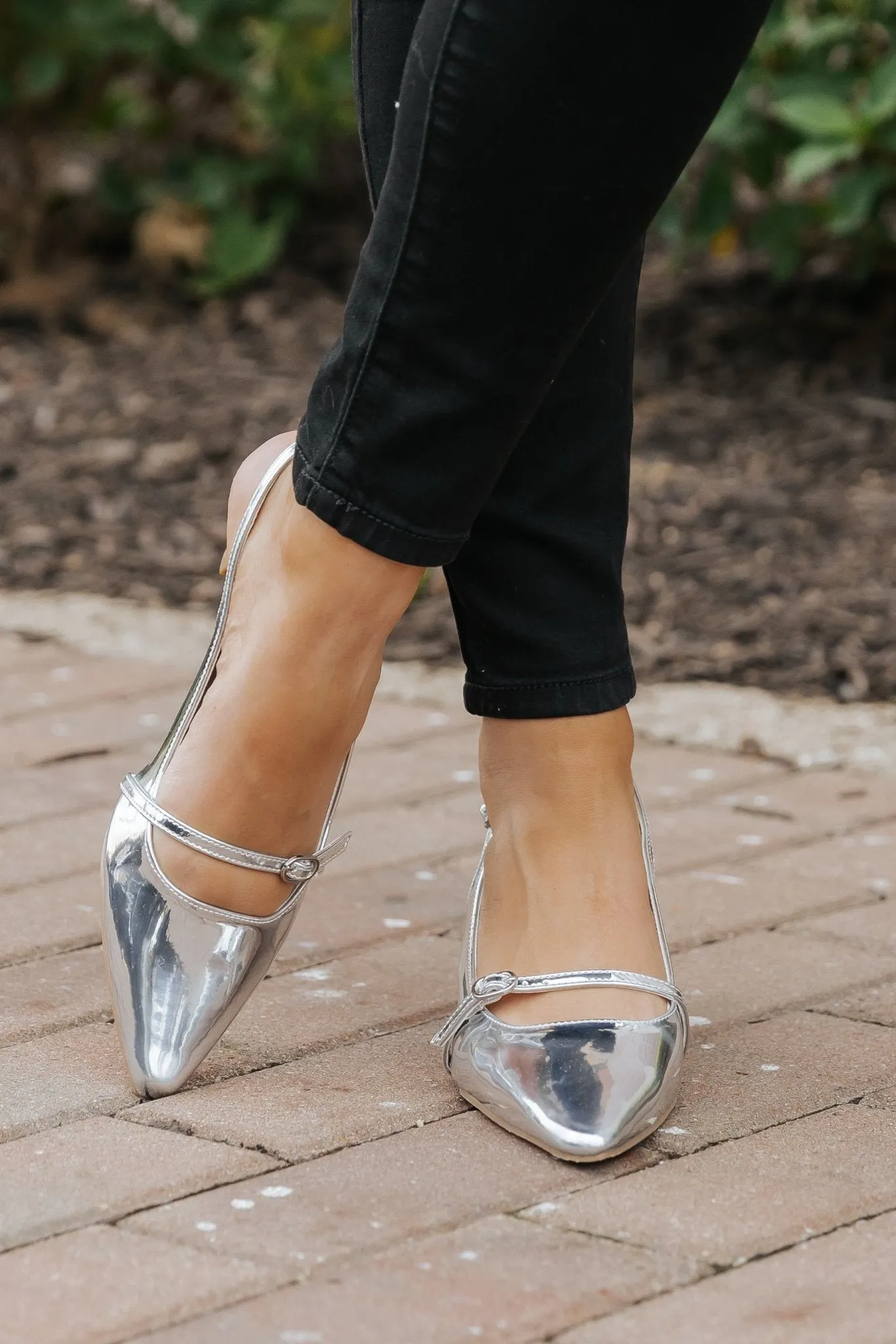 Sleek Silver Buckle Detail Slingback Heels-FINAL SALE