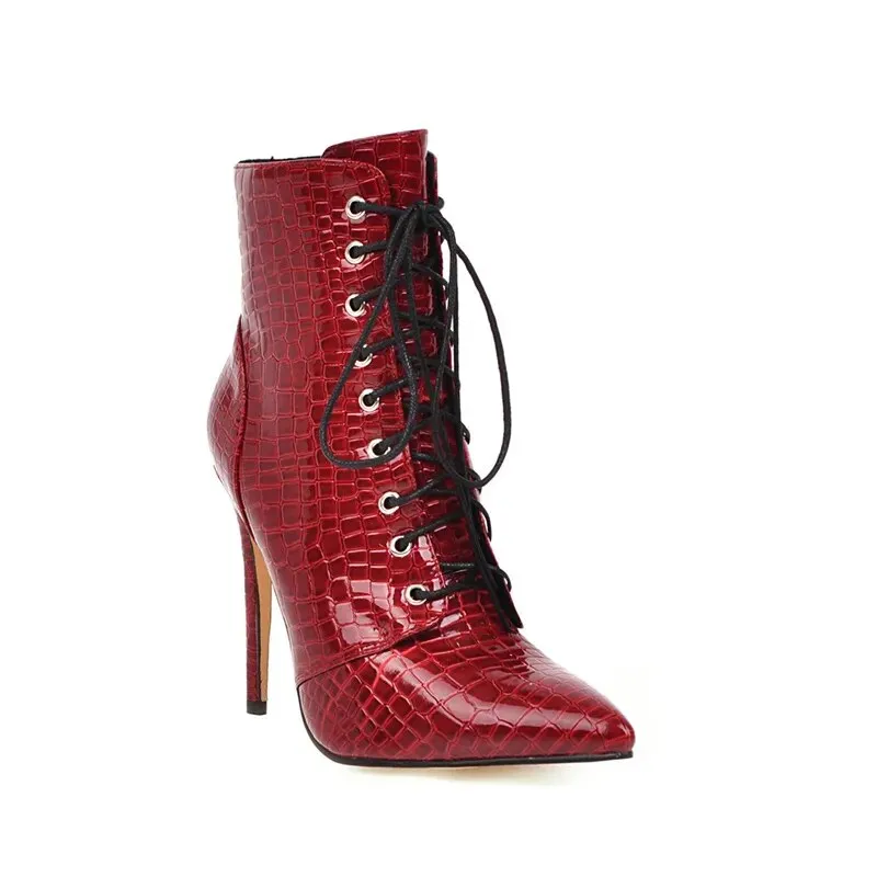 Snake High Heels Lace Up Short Boot