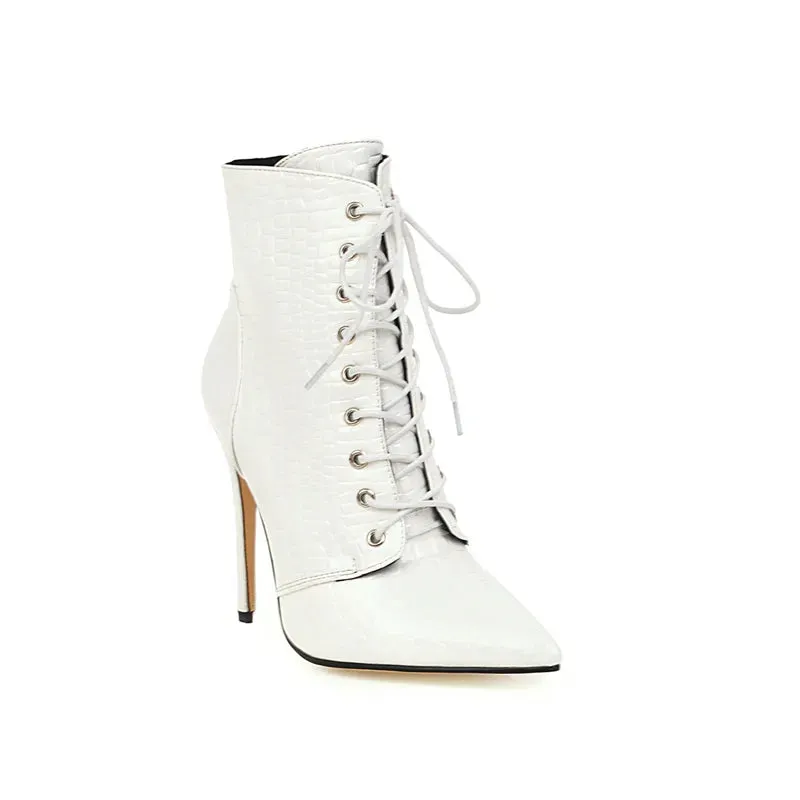 Snake High Heels Lace Up Short Boot