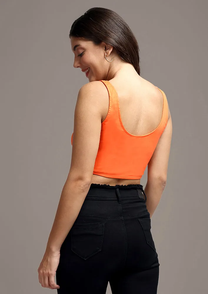 Solid Orange Hook & Eye Thick Strap Corset Top