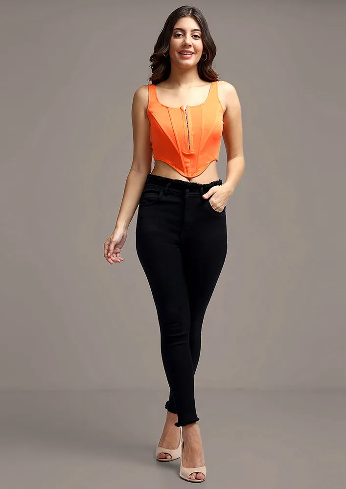 Solid Orange Hook & Eye Thick Strap Corset Top