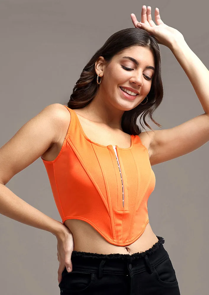 Solid Orange Hook & Eye Thick Strap Corset Top