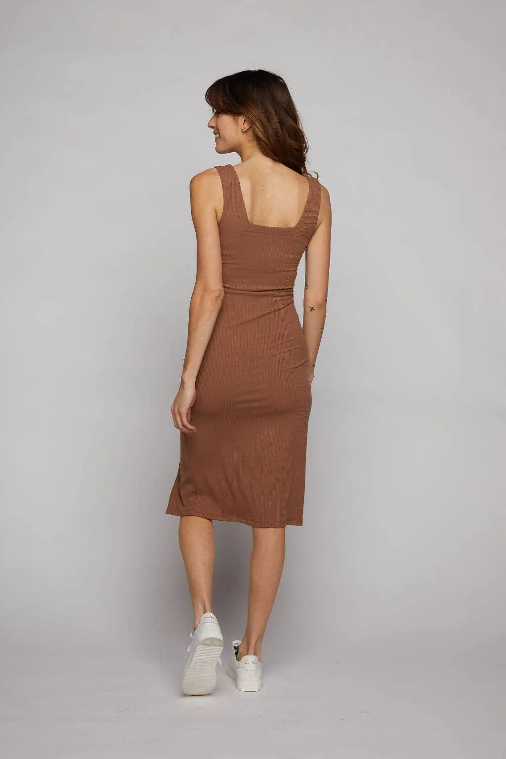Square Neck Dress with High Slit