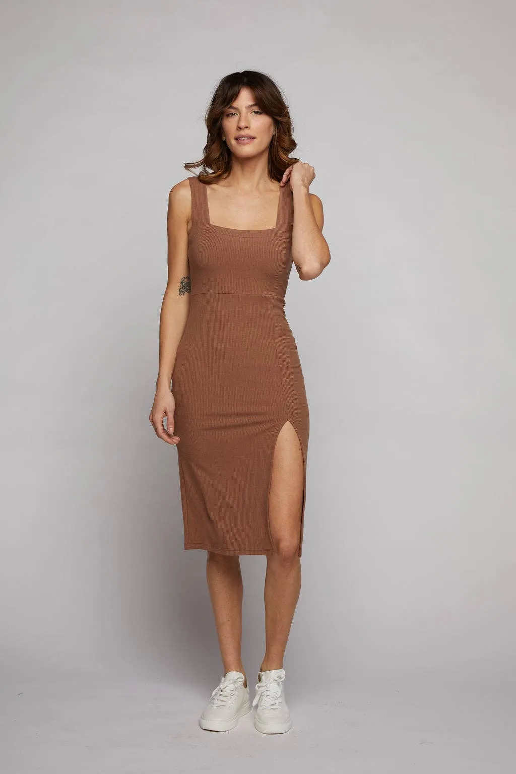 Square Neck Dress with High Slit