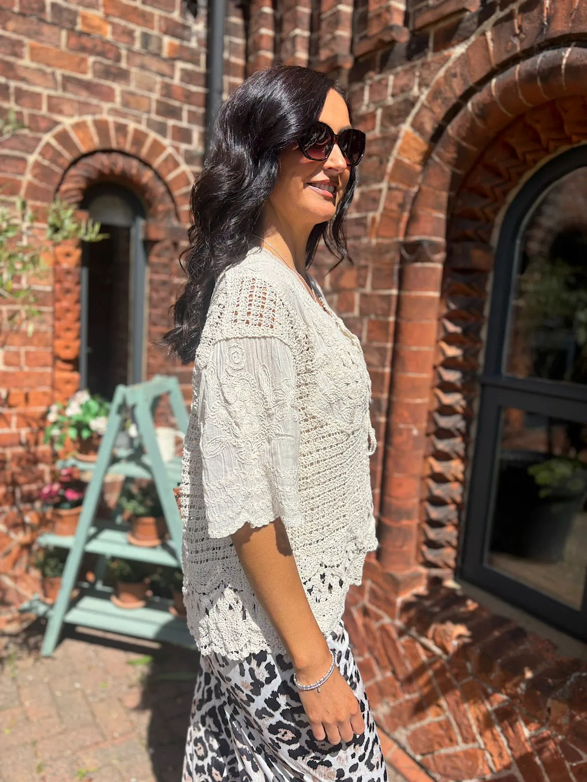 Stone Crochet Tie Front Cardi Tina