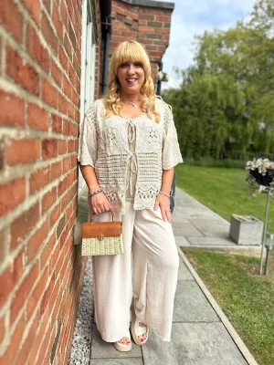 Stone Crochet Tie Front Cardi Tina