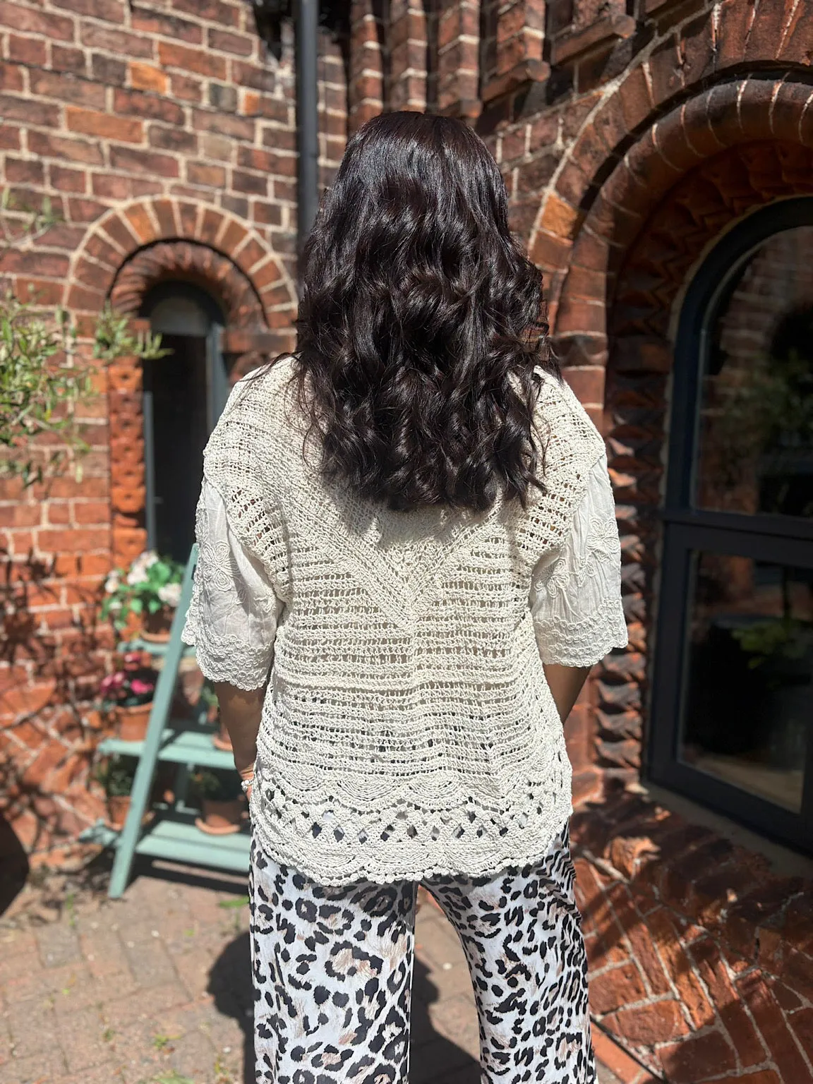 Stone Crochet Tie Front Cardi Tina