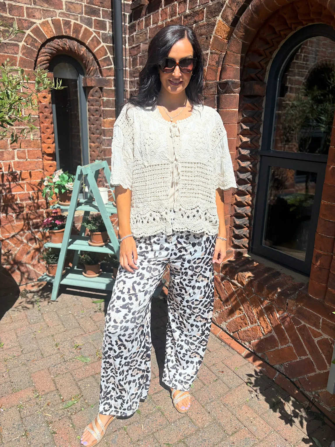 Stone Crochet Tie Front Cardi Tina