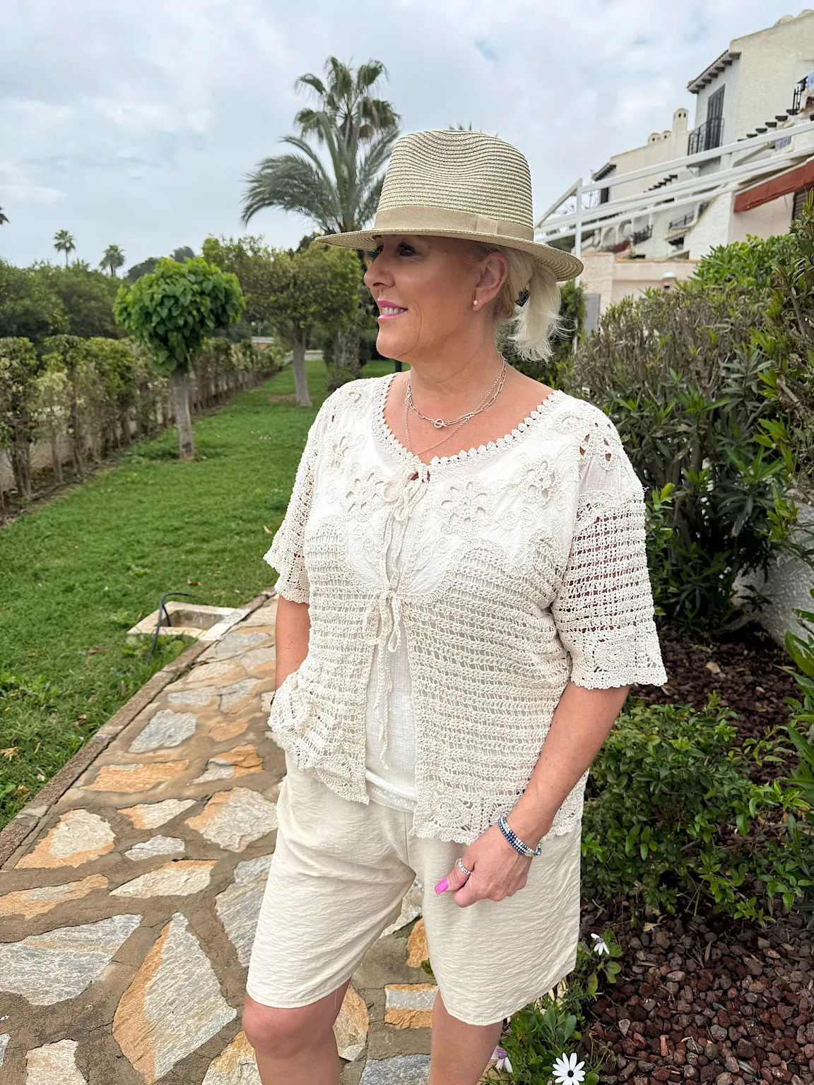 Stone Crochet Tie Front Cardi Tina