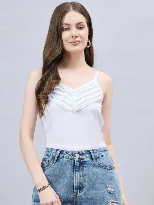 Style Quotient Women Solid White Polymoss Regular Fit Smart Casual Spaghetti Top