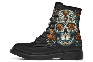 Sugar Skull With Orange Flowers Boots