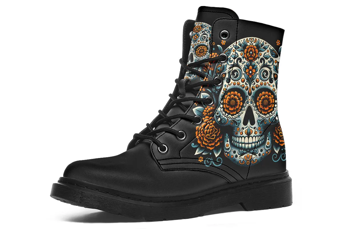 Sugar Skull With Orange Flowers Boots