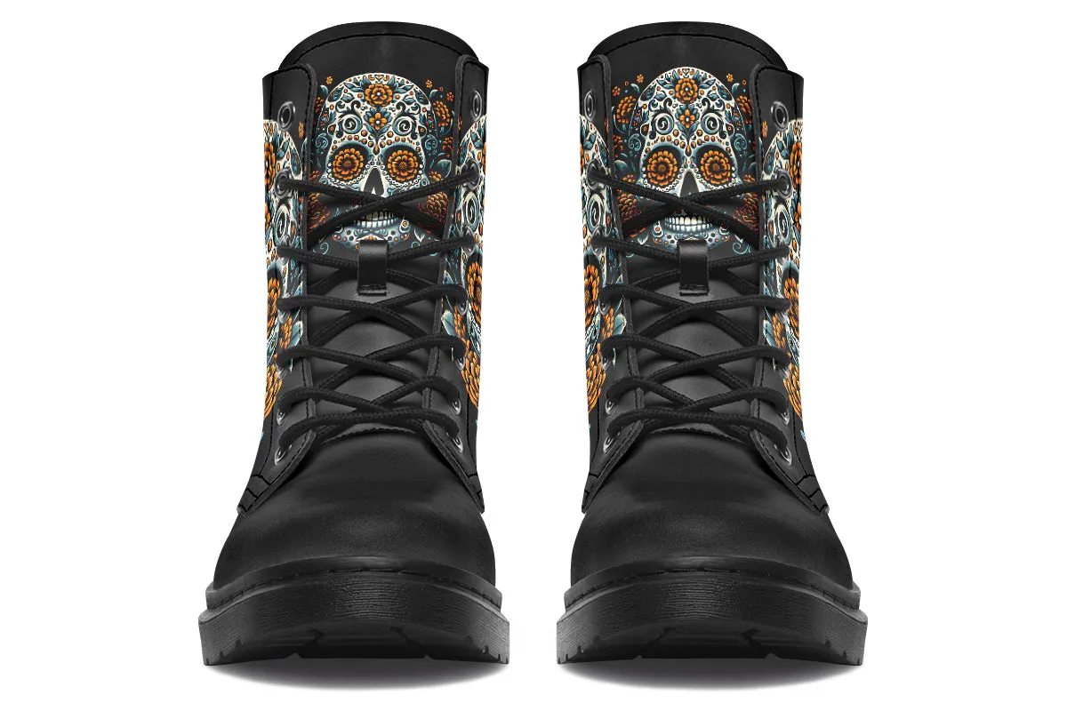 Sugar Skull With Orange Flowers Boots