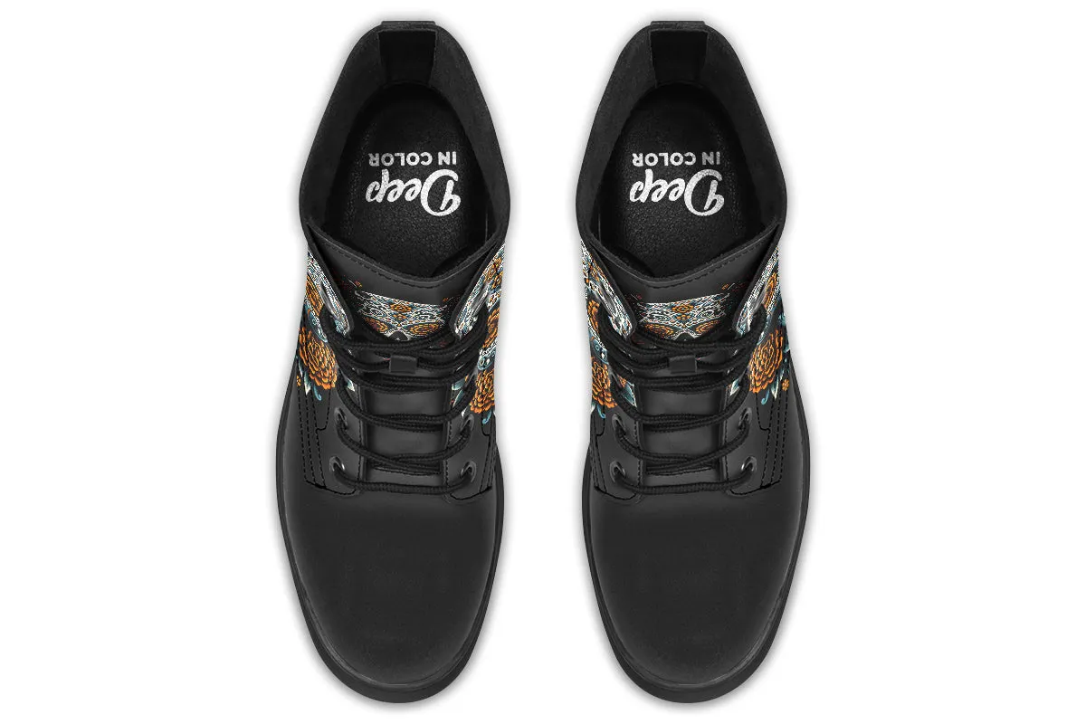 Sugar Skull With Orange Flowers Boots