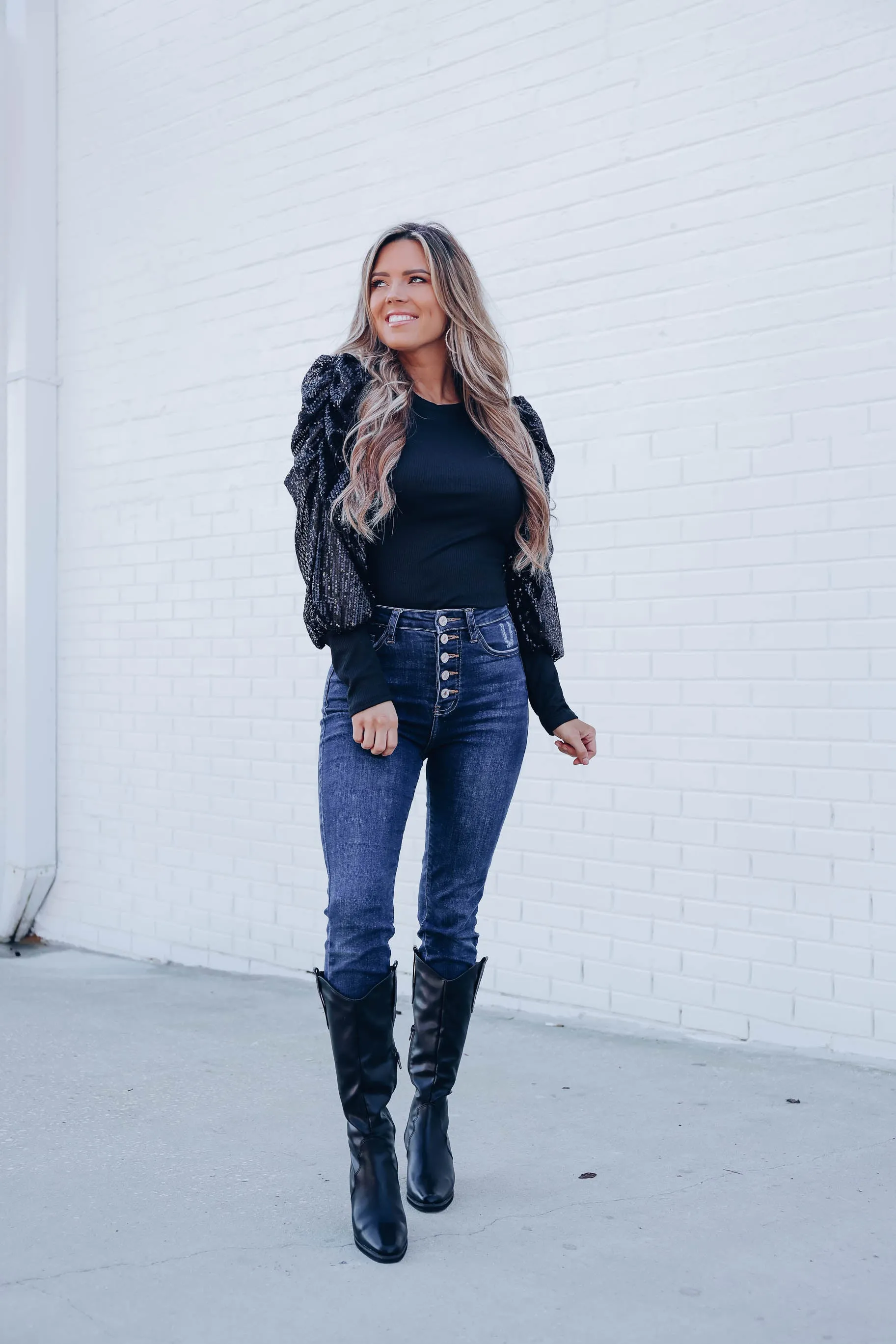 Tango Sequin Sleeve Bodysuit - Black