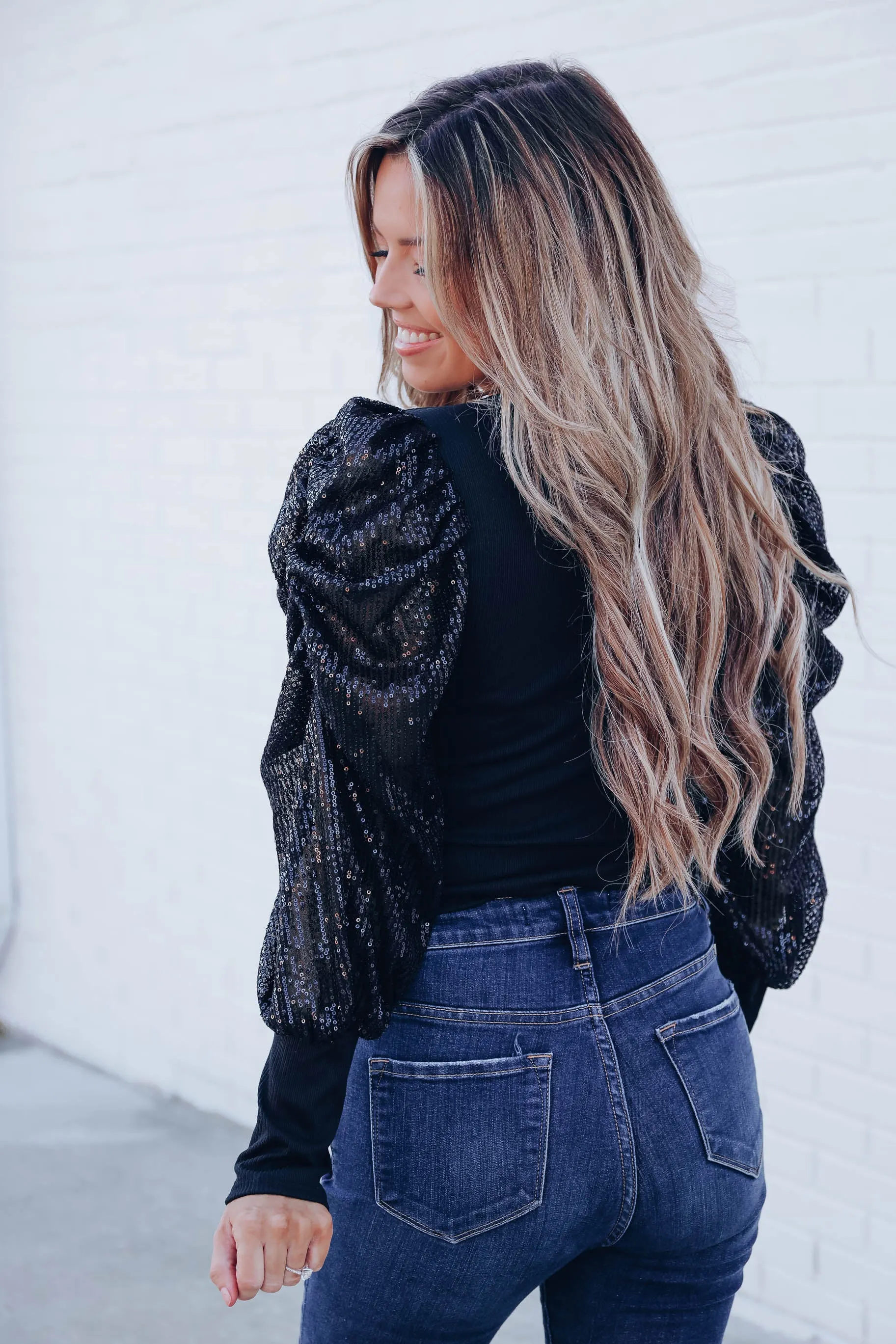 Tango Sequin Sleeve Bodysuit - Black