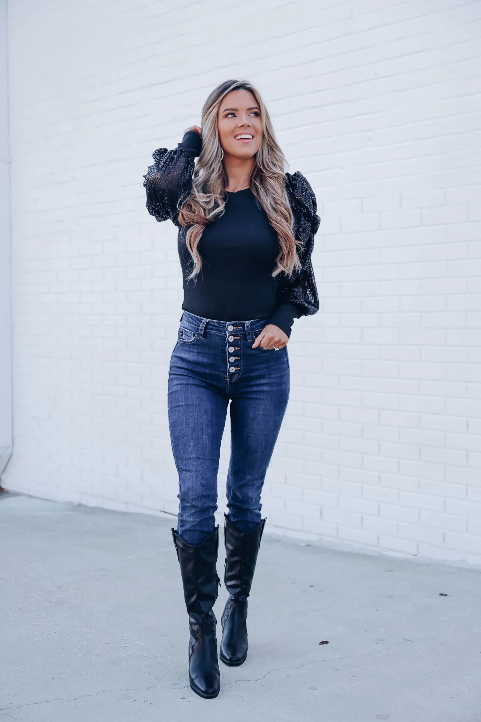Tango Sequin Sleeve Bodysuit - Black