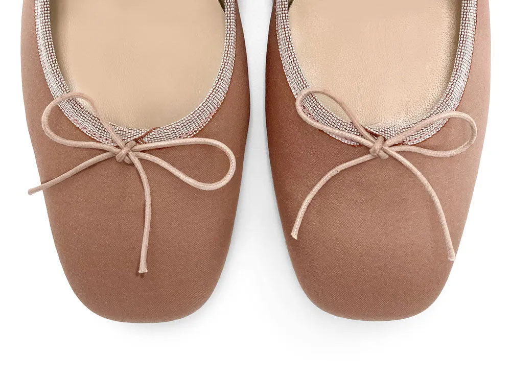 TT GO GREEN Collection - Antique Pink Satin Mary Jane Ballet Flats in ECO Fabric