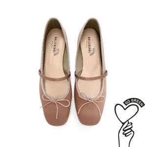 TT GO GREEN Collection - Antique Pink Satin Mary Jane Ballet Flats in ECO Fabric