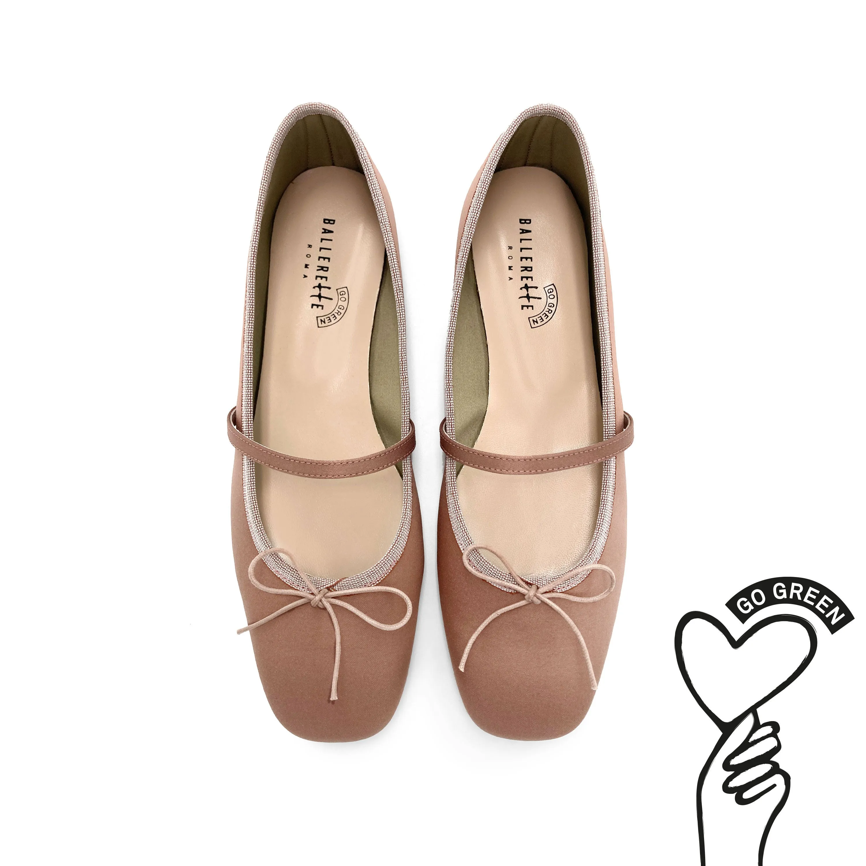 TT GO GREEN Collection - Antique Pink Satin Mary Jane Ballet Flats in ECO Fabric