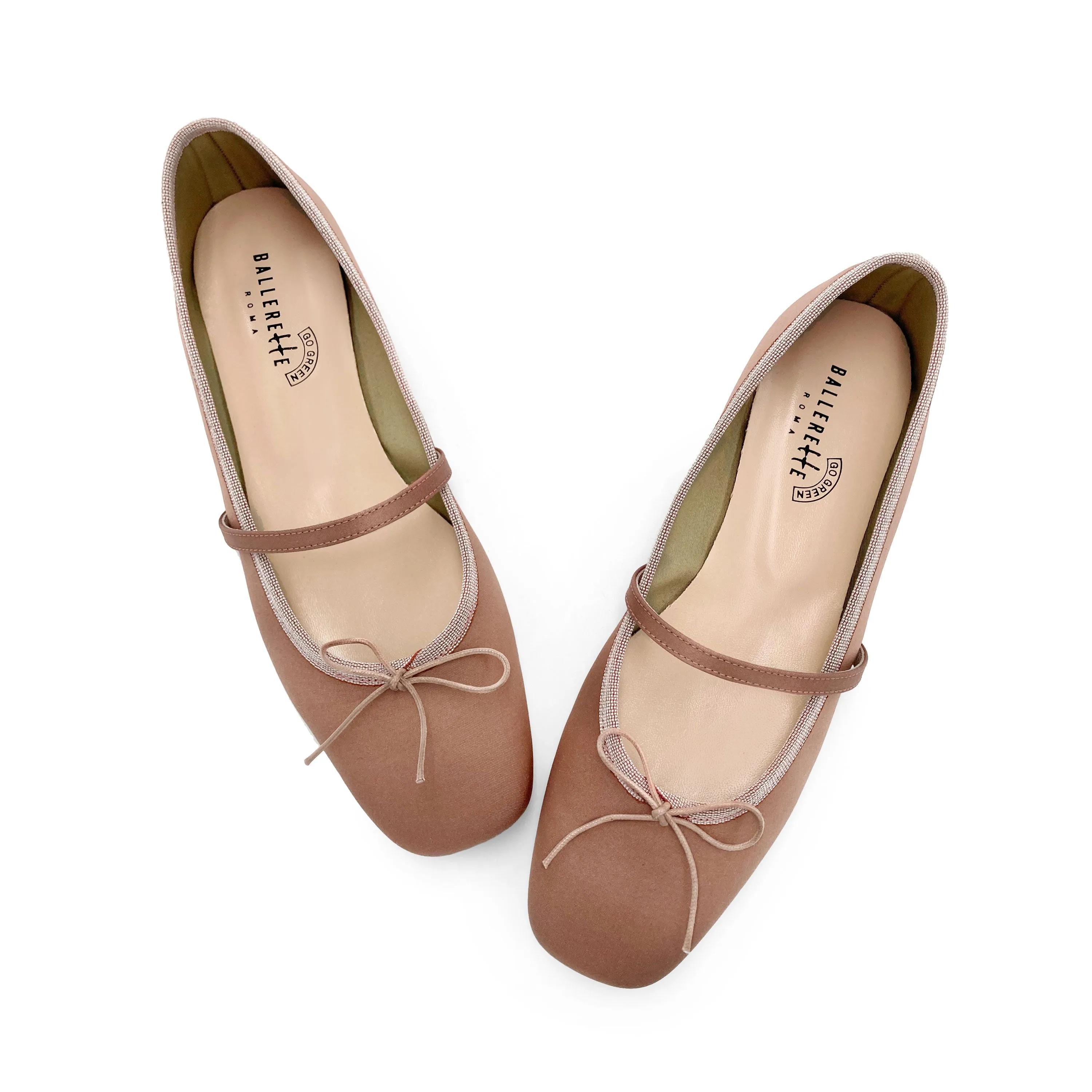 TT GO GREEN Collection - Antique Pink Satin Mary Jane Ballet Flats in ECO Fabric