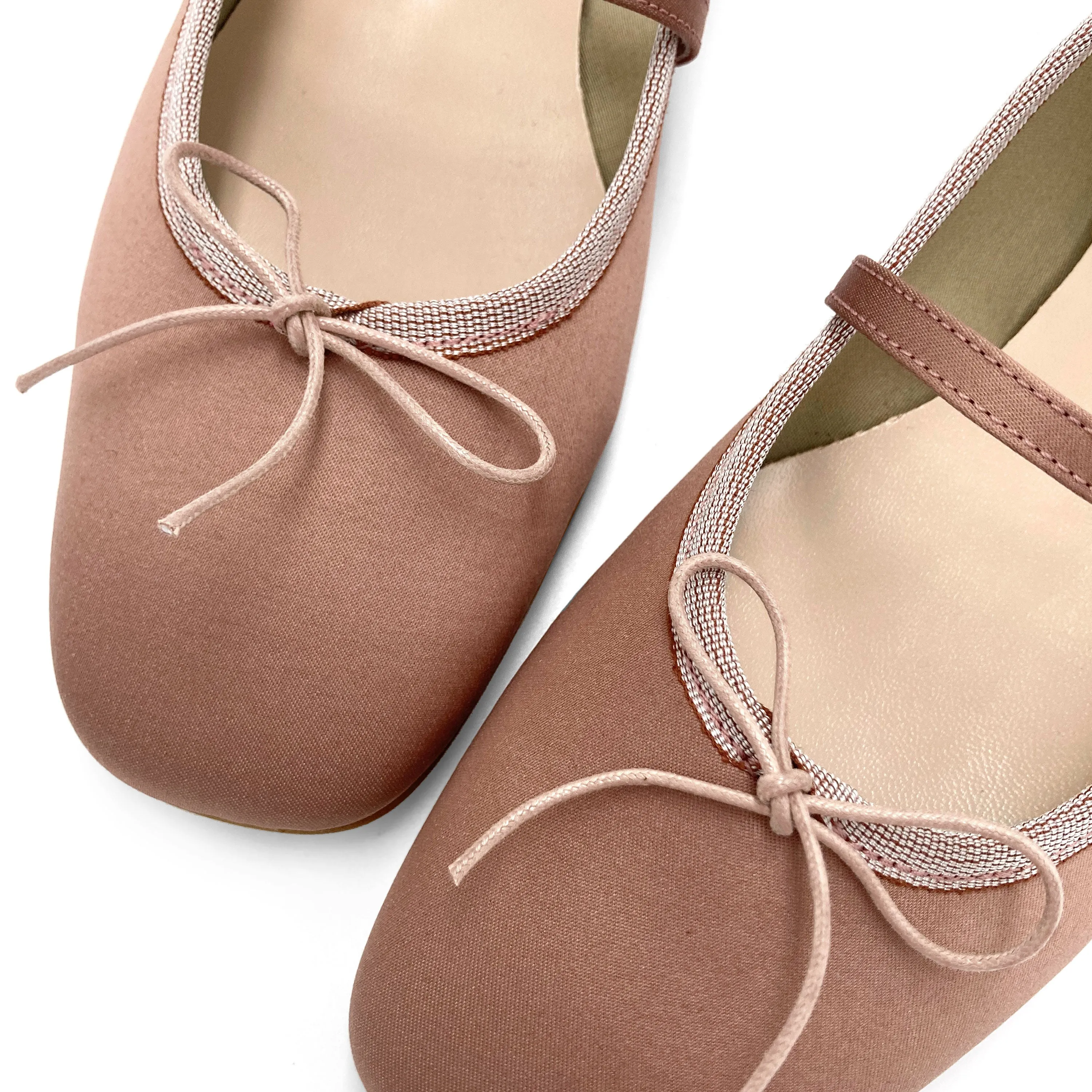TT GO GREEN Collection - Antique Pink Satin Mary Jane Ballet Flats in ECO Fabric